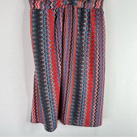 Earthbound Knee Length Dress Women’s Pink Blue Chevron V Neck Open Back Boho M - Picture 5 of 13